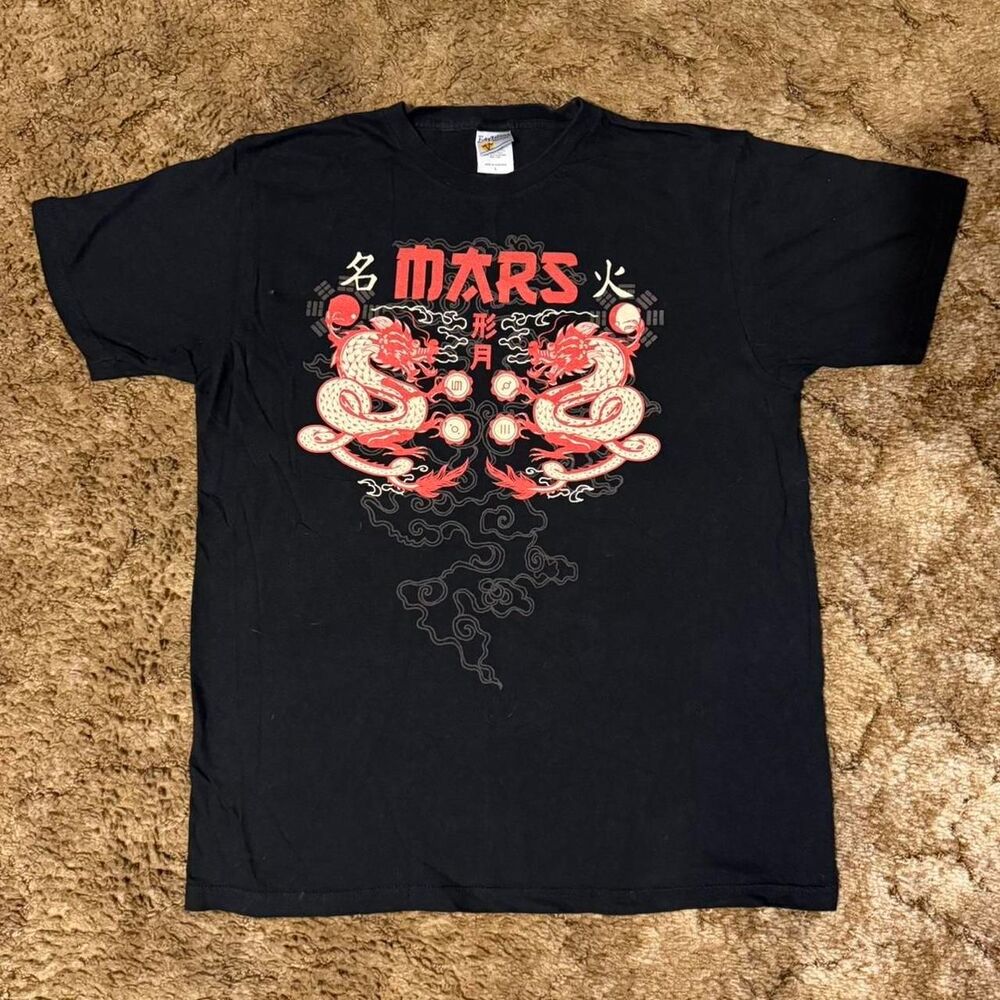 Vintage 30 Seconds to Mars Dragon Japanese Kanji Graphic Tee Black Large